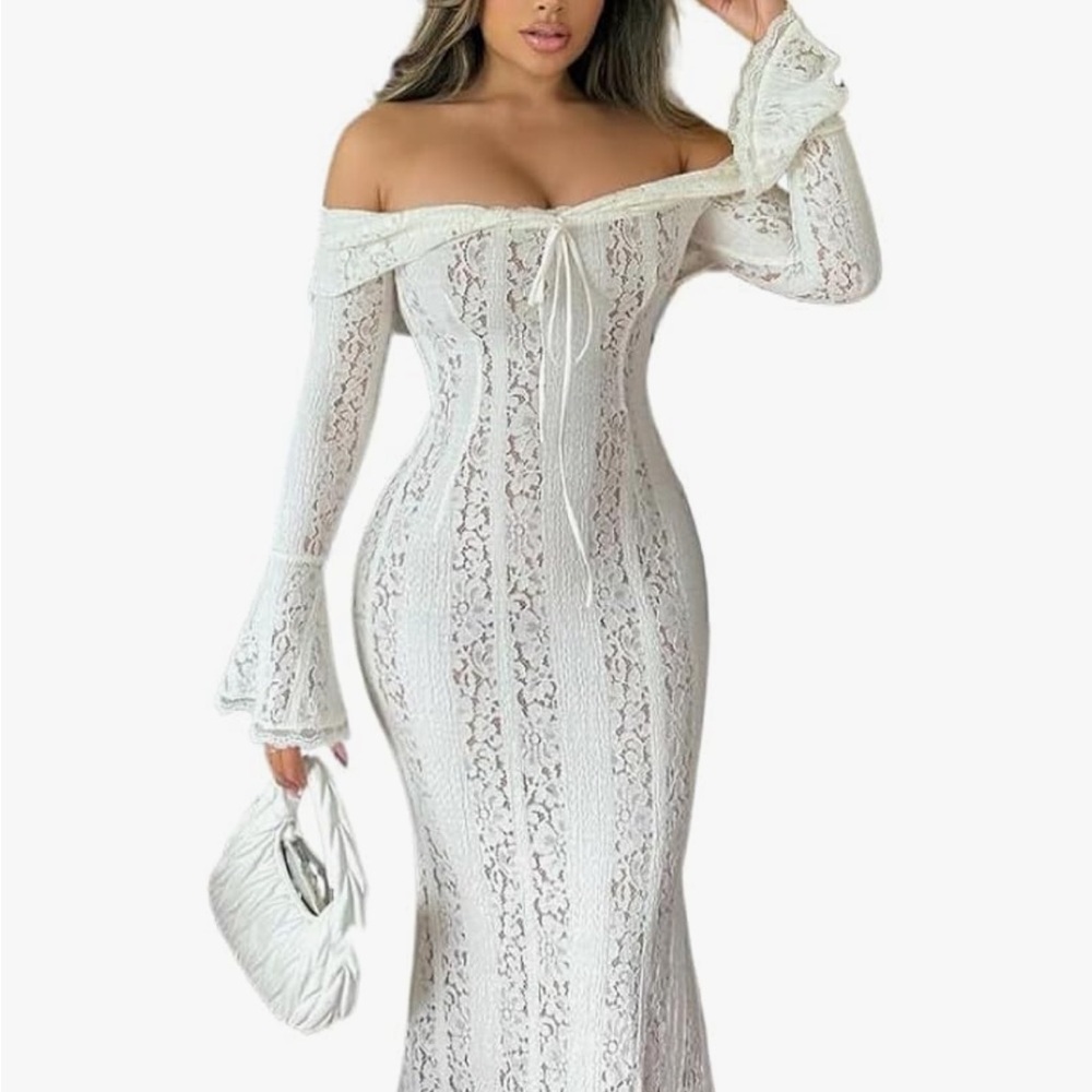 Elegant Off-Shoulder White Lace Dress